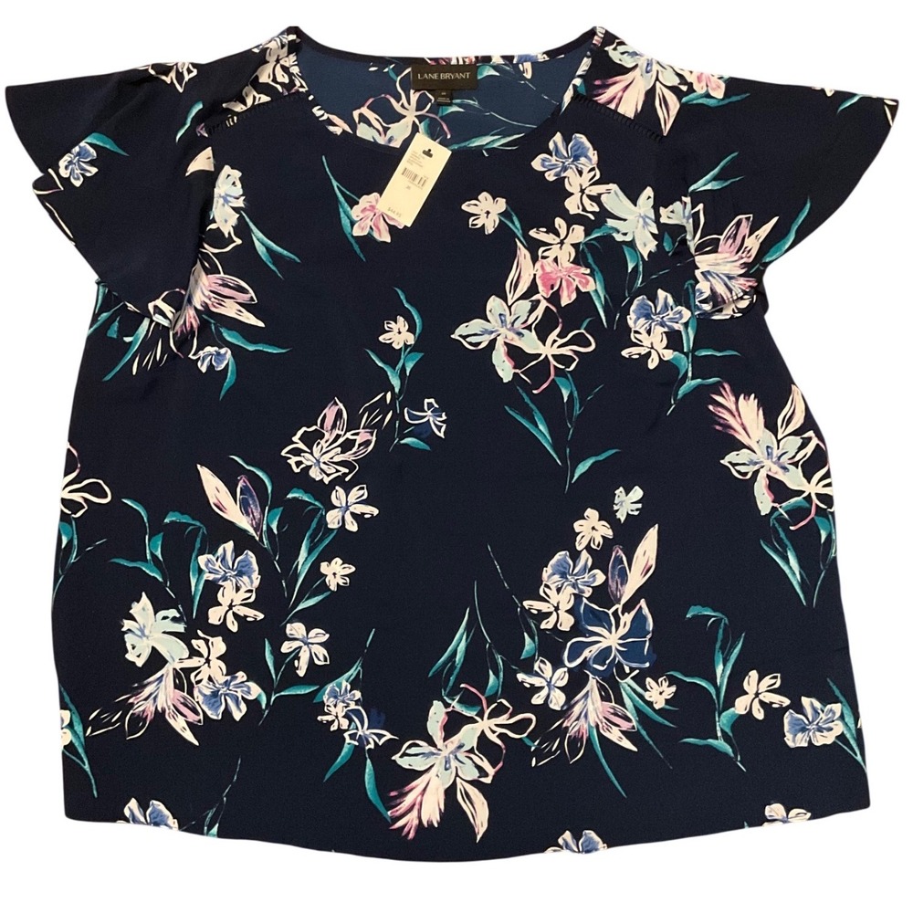 Lane Bryant Navy Floral Flutter Sleeve Blouse Plus Size 20 NWT Crochet Detail